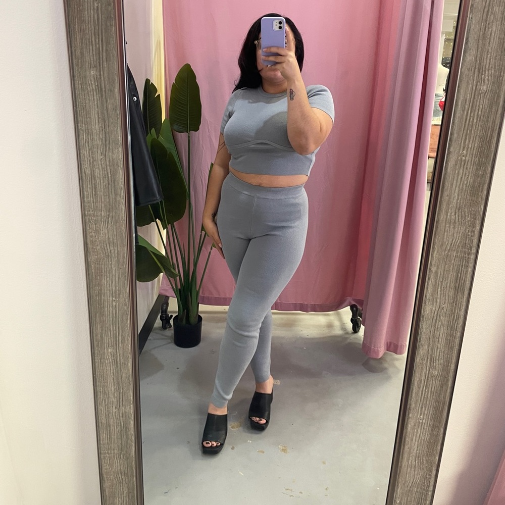 Two Piece Rib Knit Set / Grey / NEW - Picture 3 of 5
